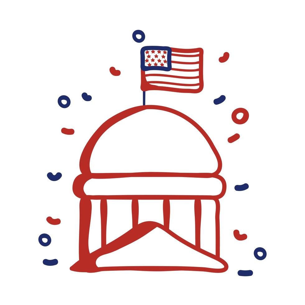 government capital with USA flag line style vector illustration design