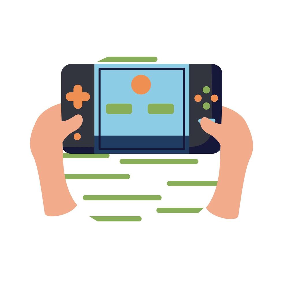 hands with videogame console flat style icon vector design