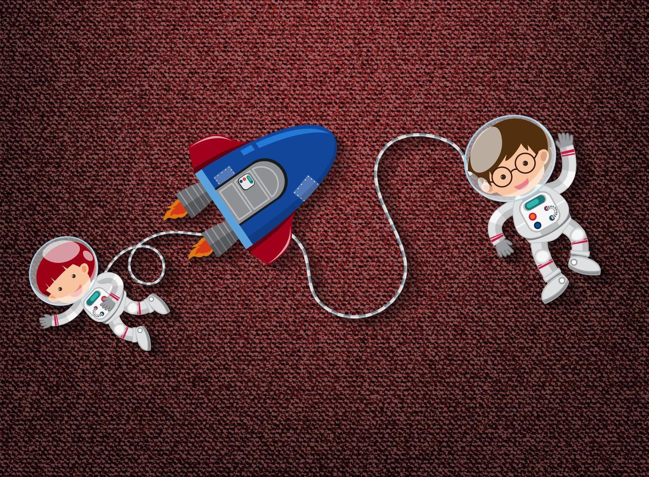 Cute astronauts and rocket space theme vector