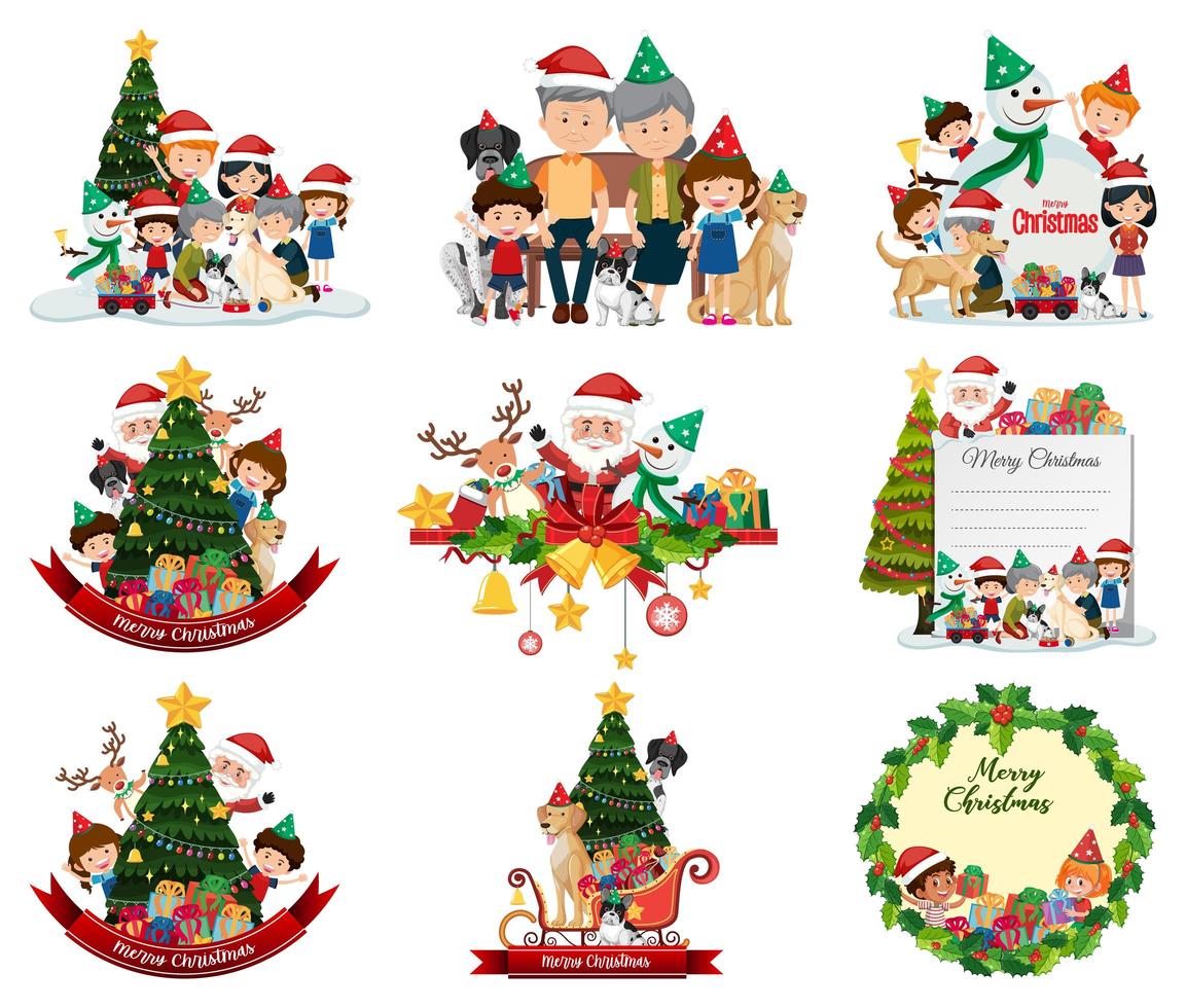 conjunto de escenas navideñas en blanco vector