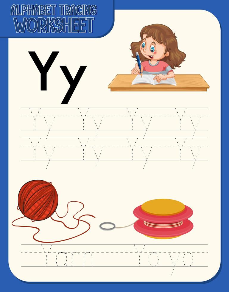 Alphabet tracing worksheet with letter Y and y vector