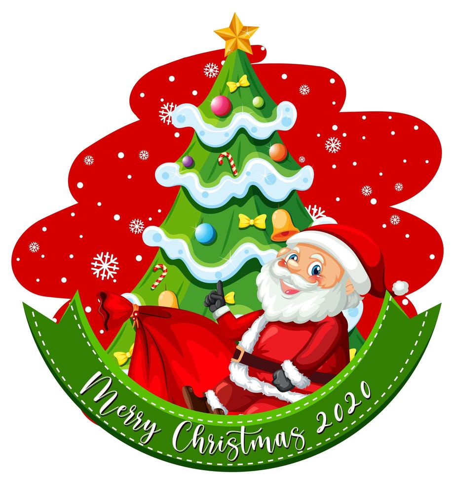 Merry Christmas 2020 font banner with Santa Claus cartoon character vector