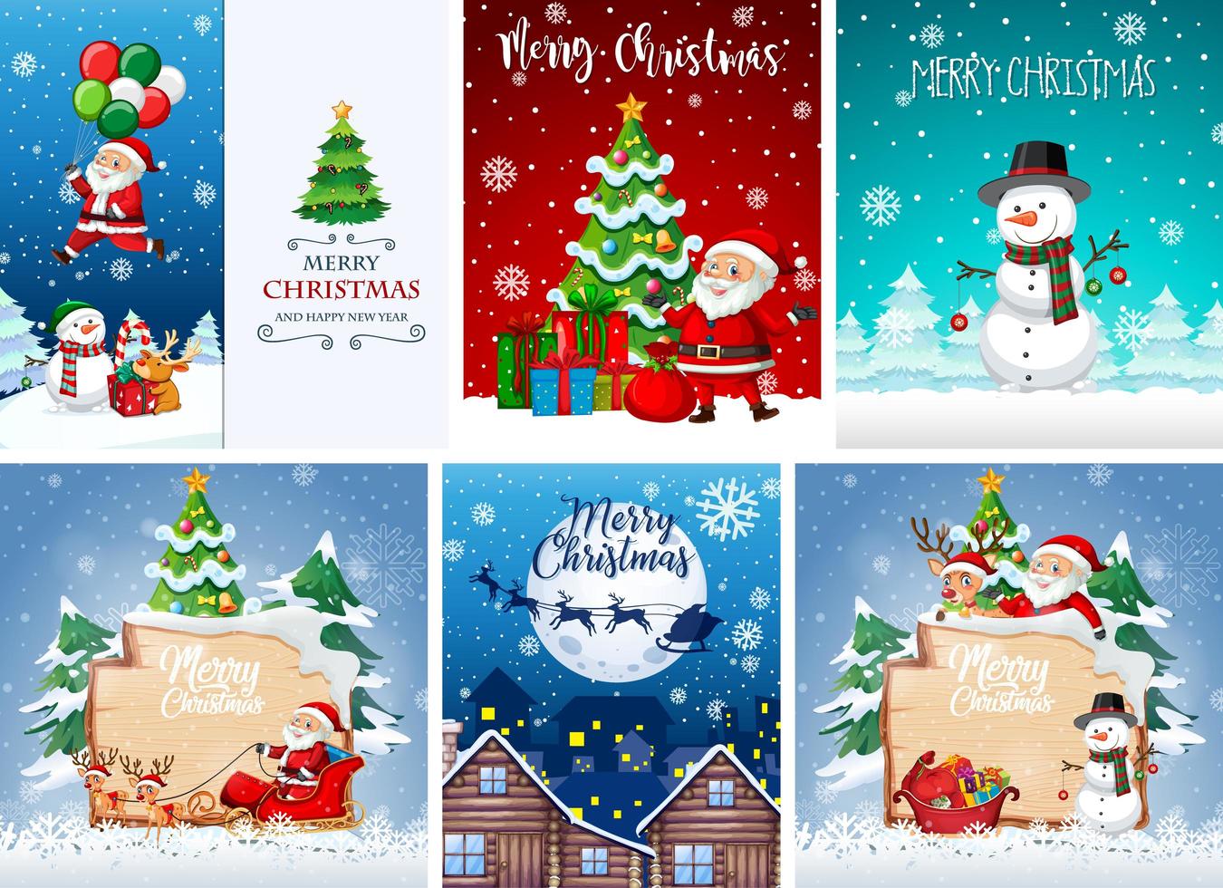 Conjunto de diferentes postales o carteles navideños. vector