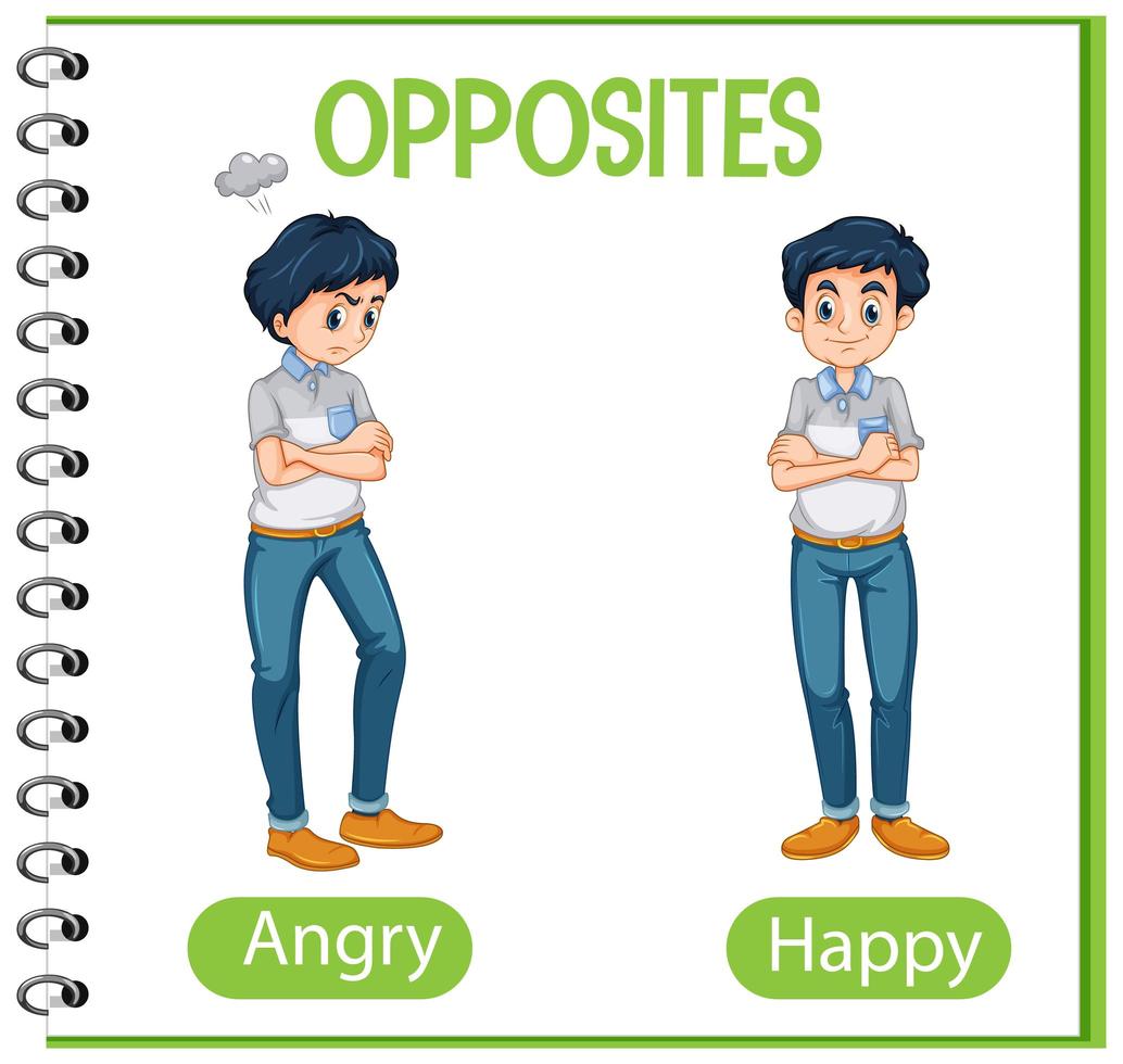 Opposite words with angry and happy vector