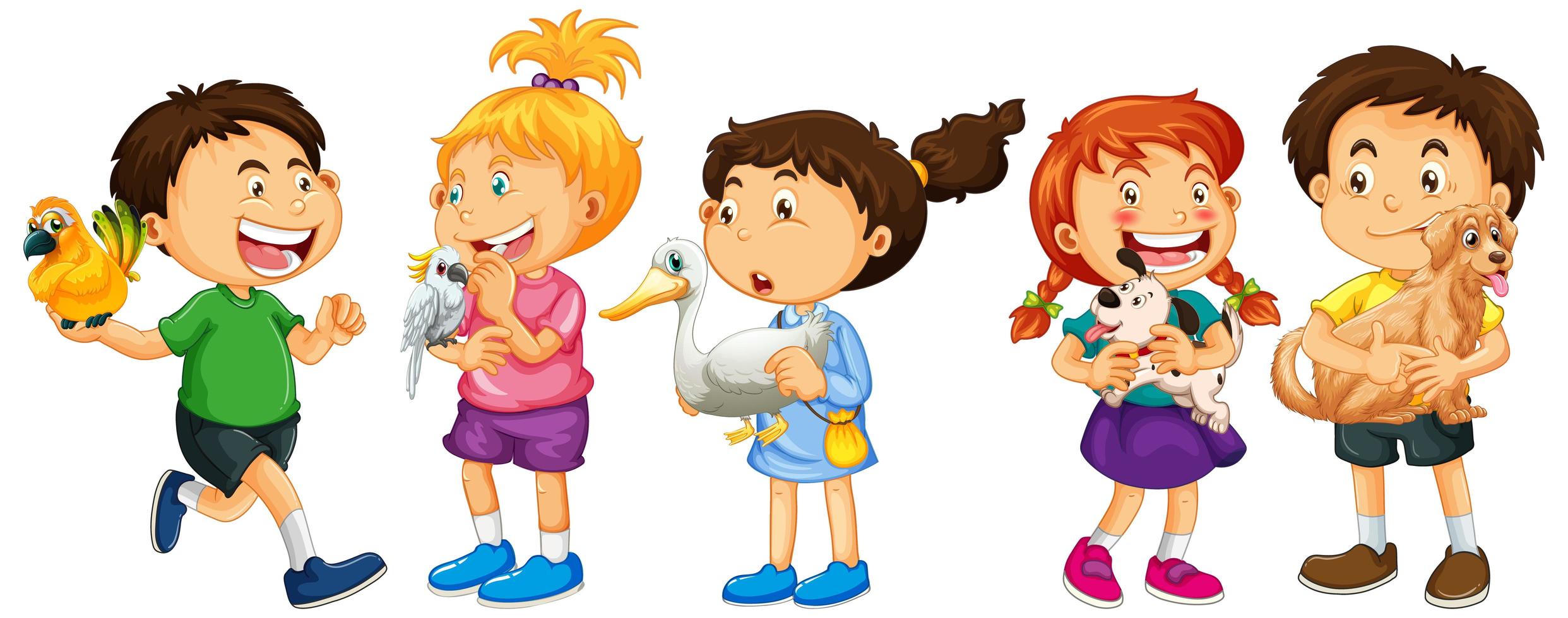 Grupo de personajes de dibujos animados de niños pequeños sobre fondo blanco. vector