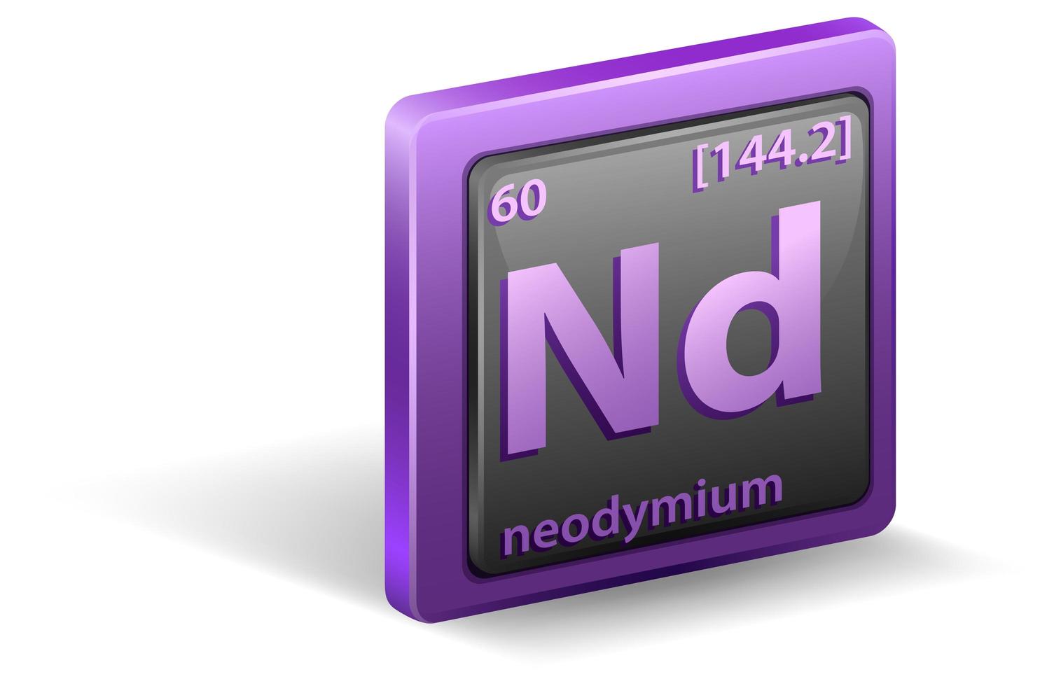 Neodymium chemical element. Chemical symbol with atomic number and atomic mass. vector