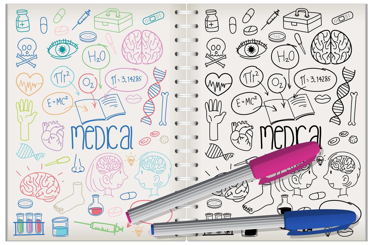 Set of medical element doodle on notebook vector