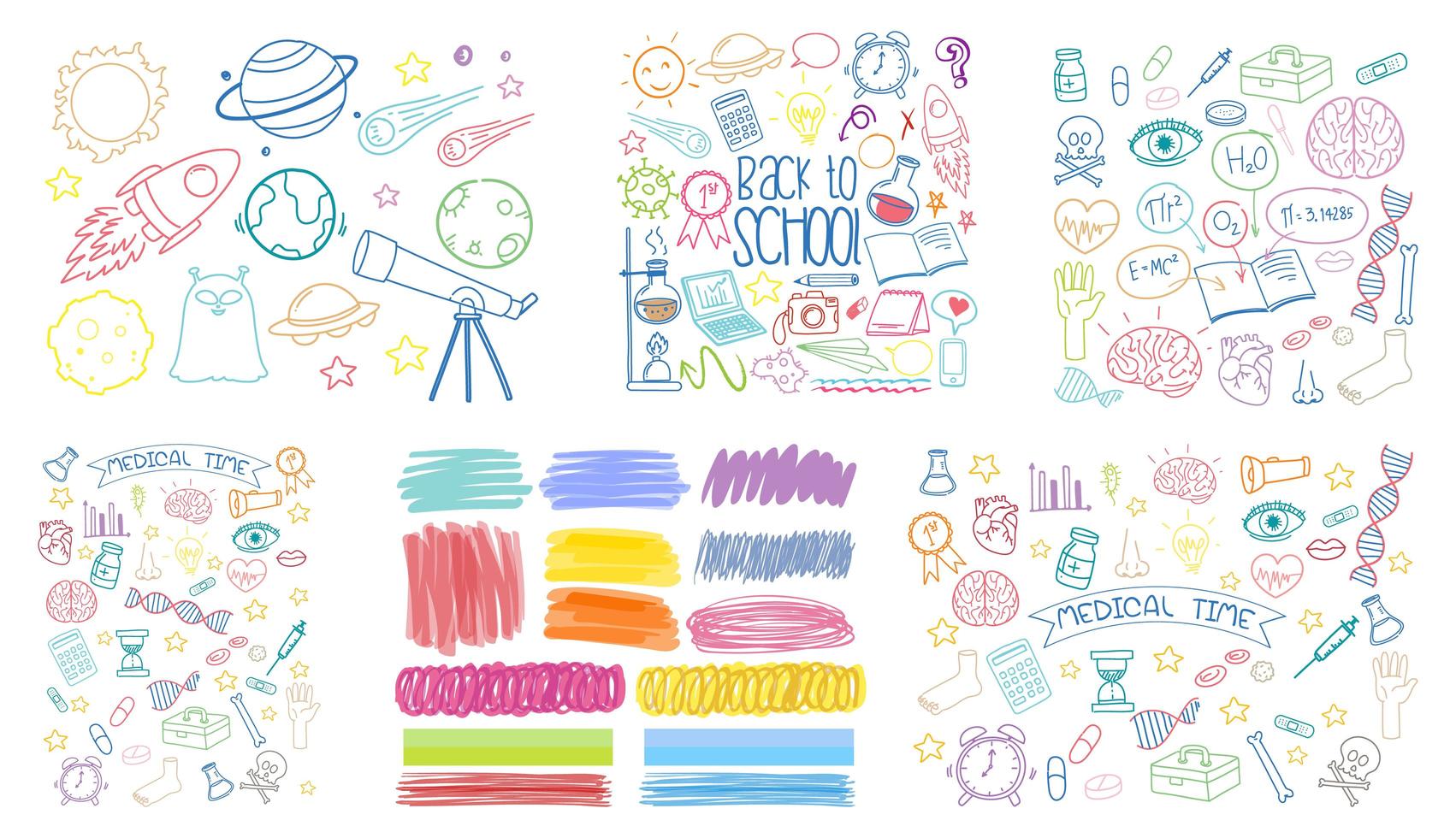 Set of colorful object and symbol hand drawn doodle on white background vector