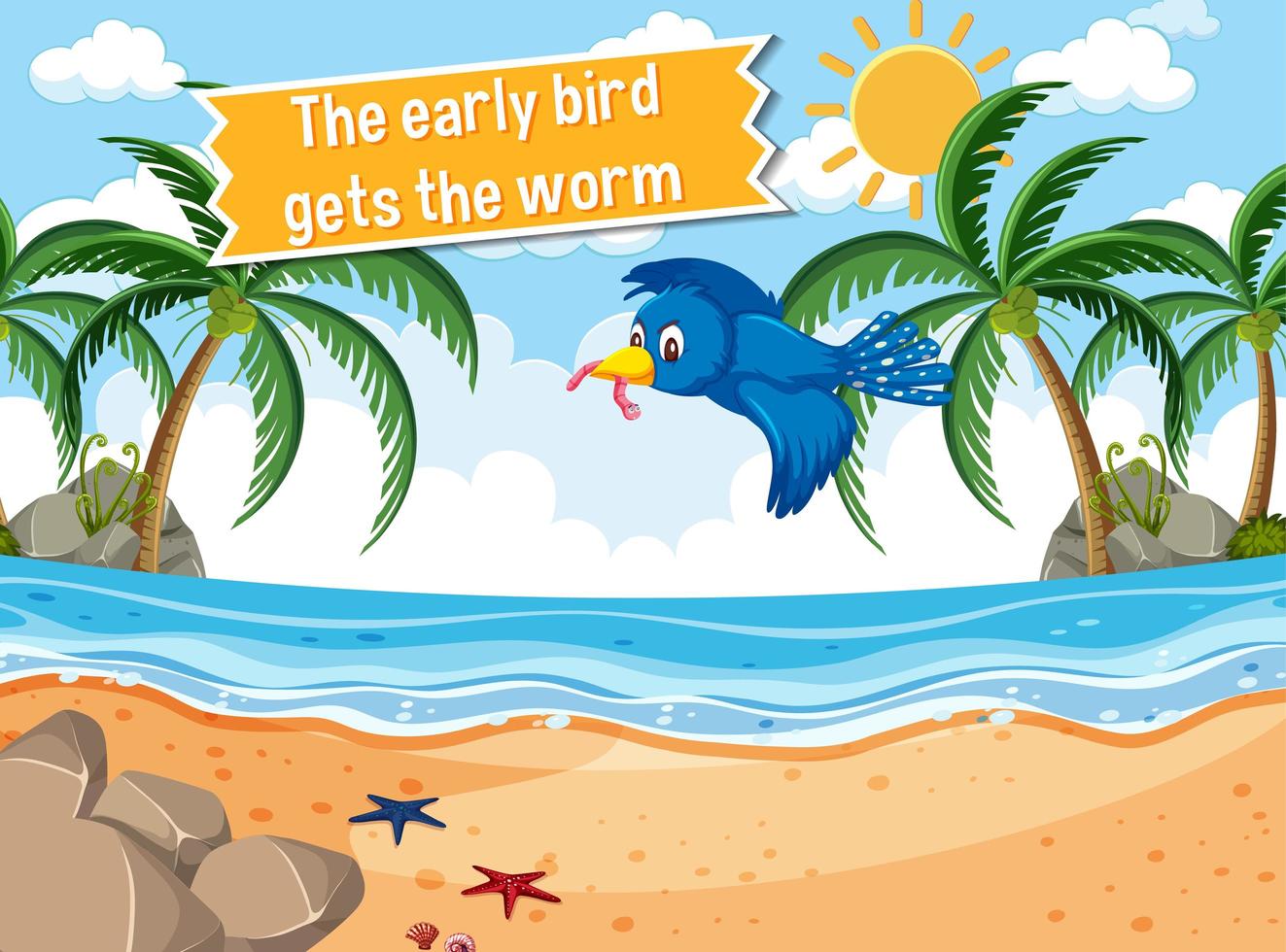 Idiom poster with The early bird gets the worm vector