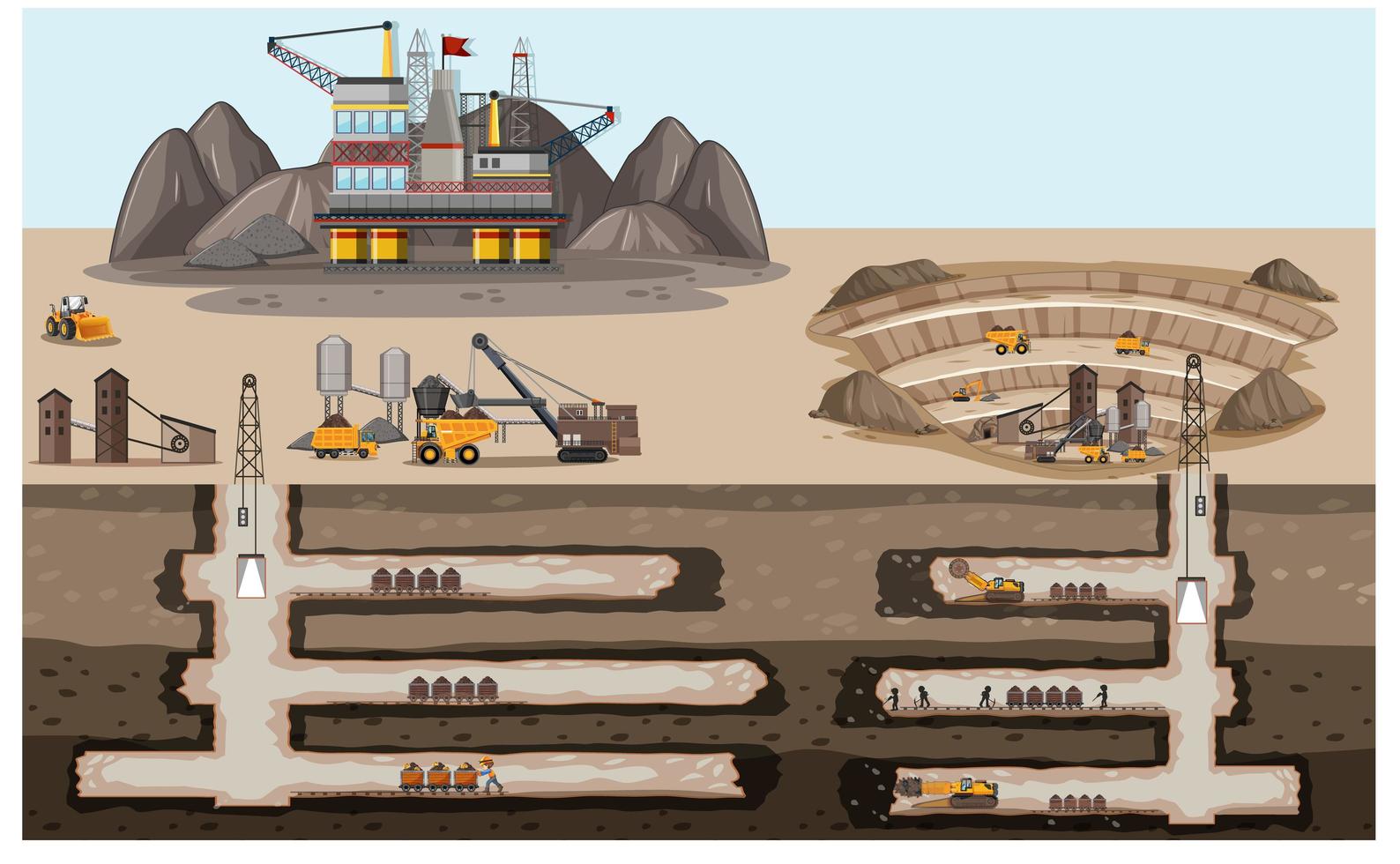 Underground landscape of coal mining vector