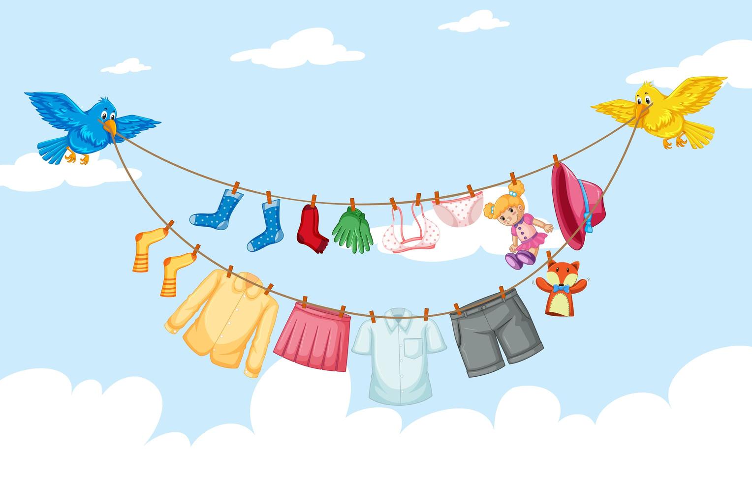 Clothes hanging on line with sky background vector