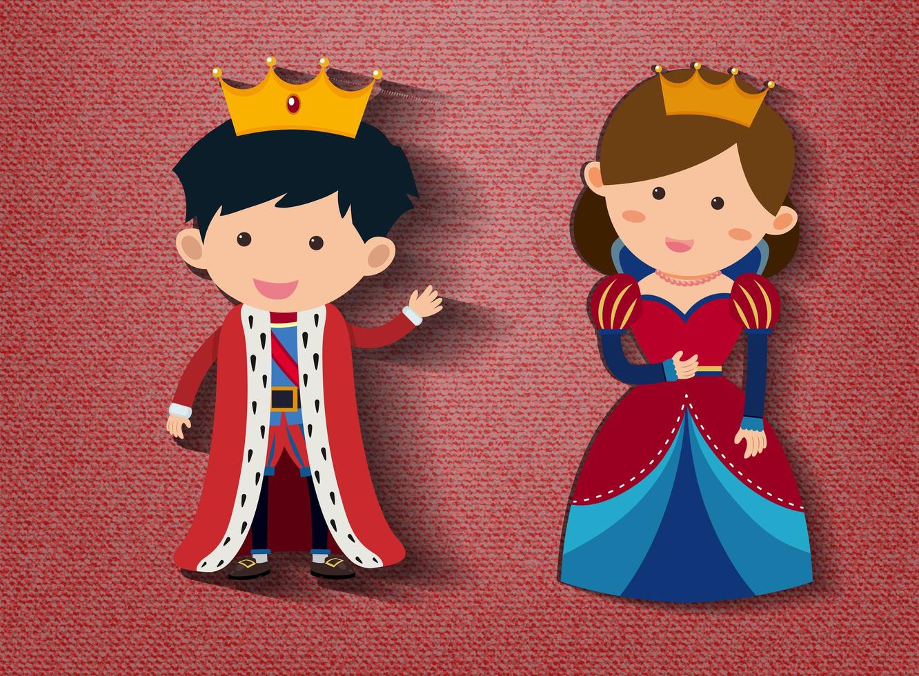 Little king and queen cartoon character on red background vector