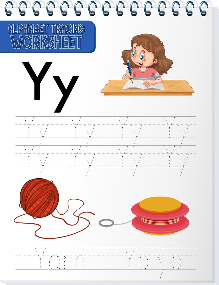 Alphabet tracing worksheet with letter Y and y vector