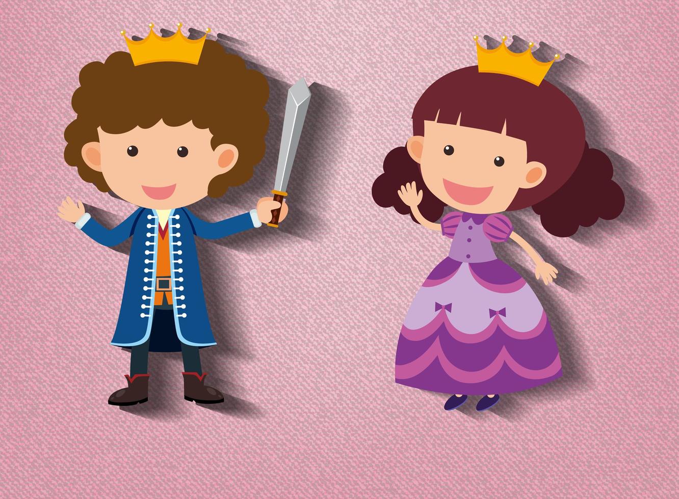 Little knight and princess cartoon character on pink background vector