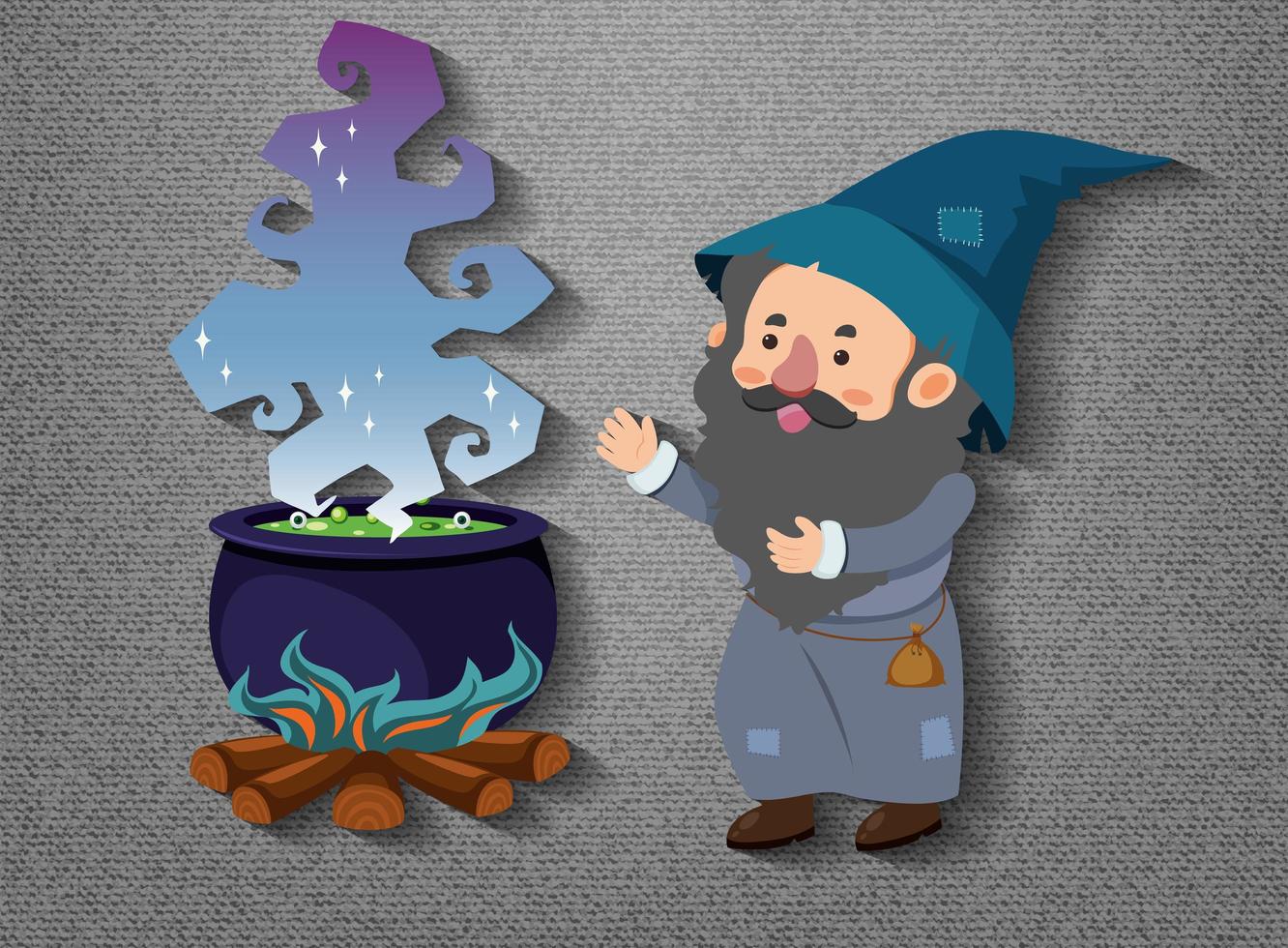 Little wizard cartoon character with potion pot vector
