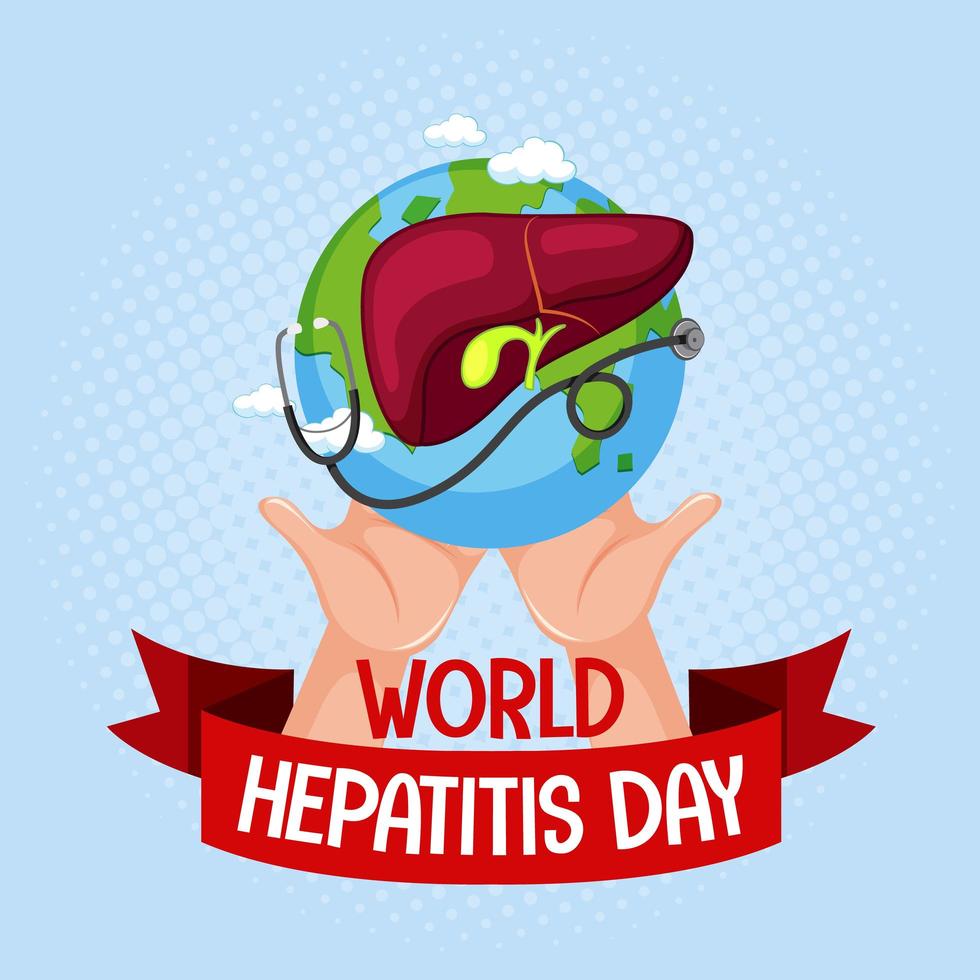 World Hepatitis Day banner with hands holding liver and stethoscope on the earth vector