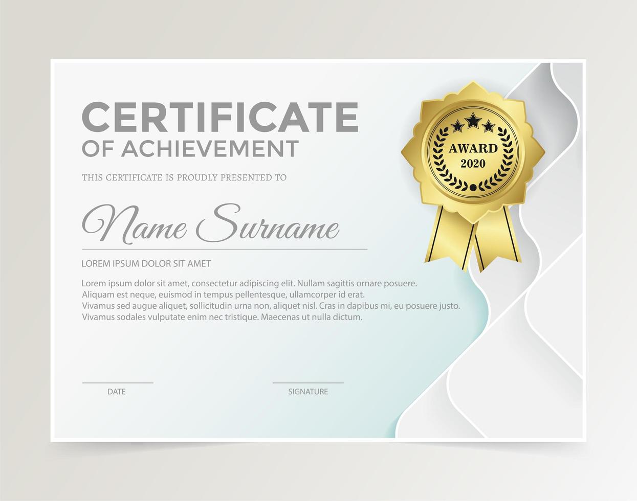 Modern award certificate in white color vector