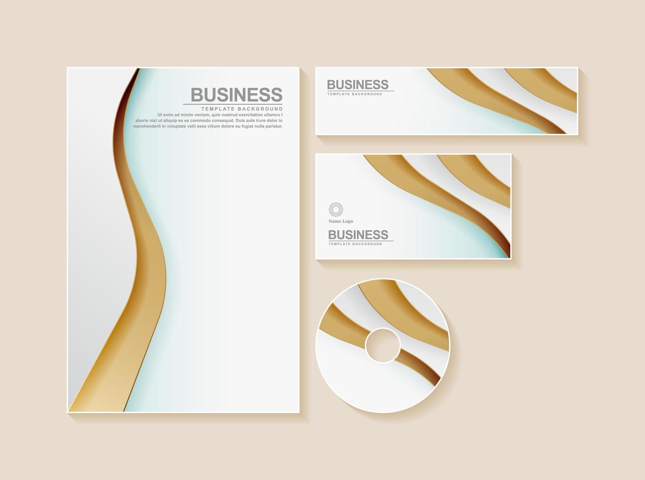 Business stationery set in gold and white color vector