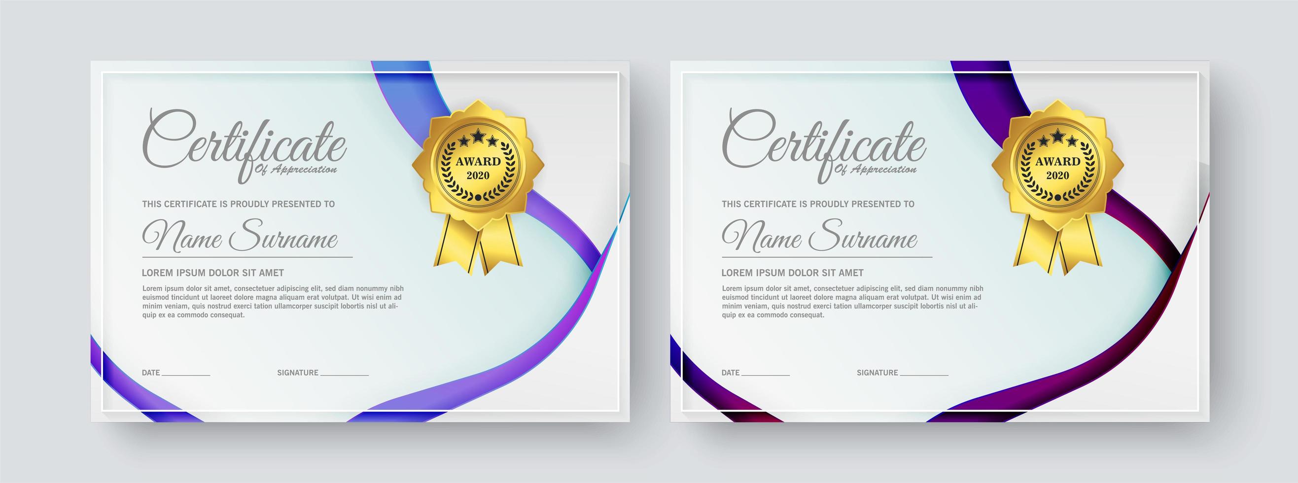 conjunto de plantillas de certificado de diploma moderno vector