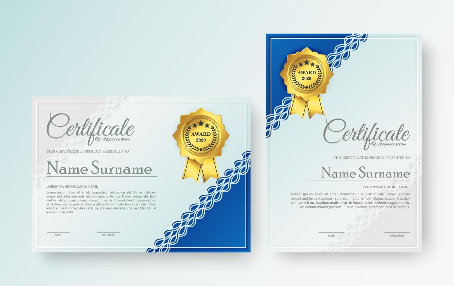 Certificate of elegance template in modern blue vector