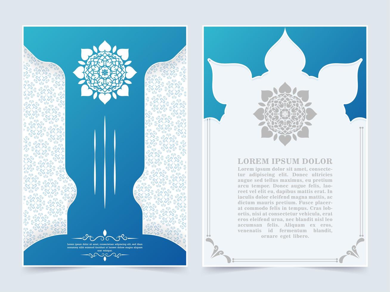Blue Islamic cover with mandala concept set vector