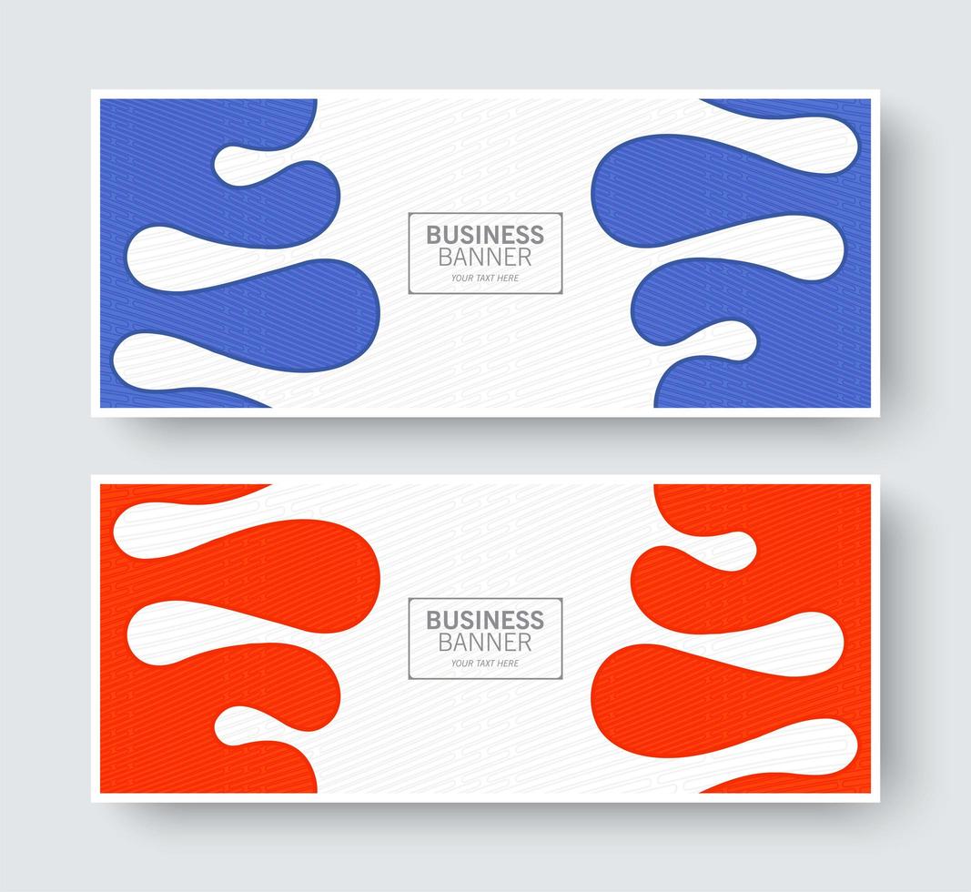 Abstract wave banner set in orange and blue colors vector