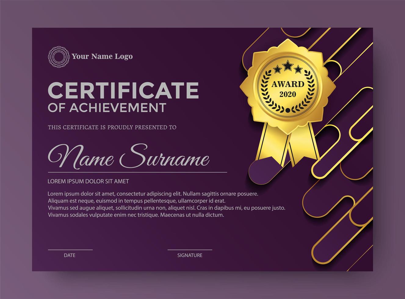 Elegant purple certificate award template vector