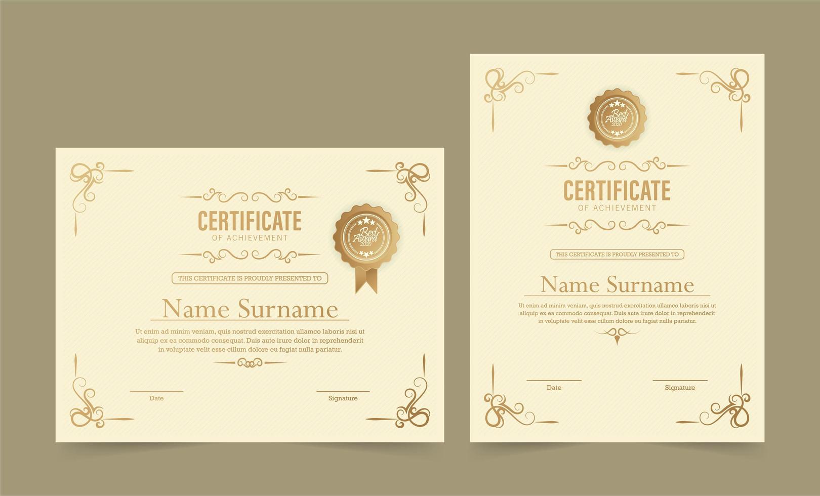 Classic certificate award template set vector