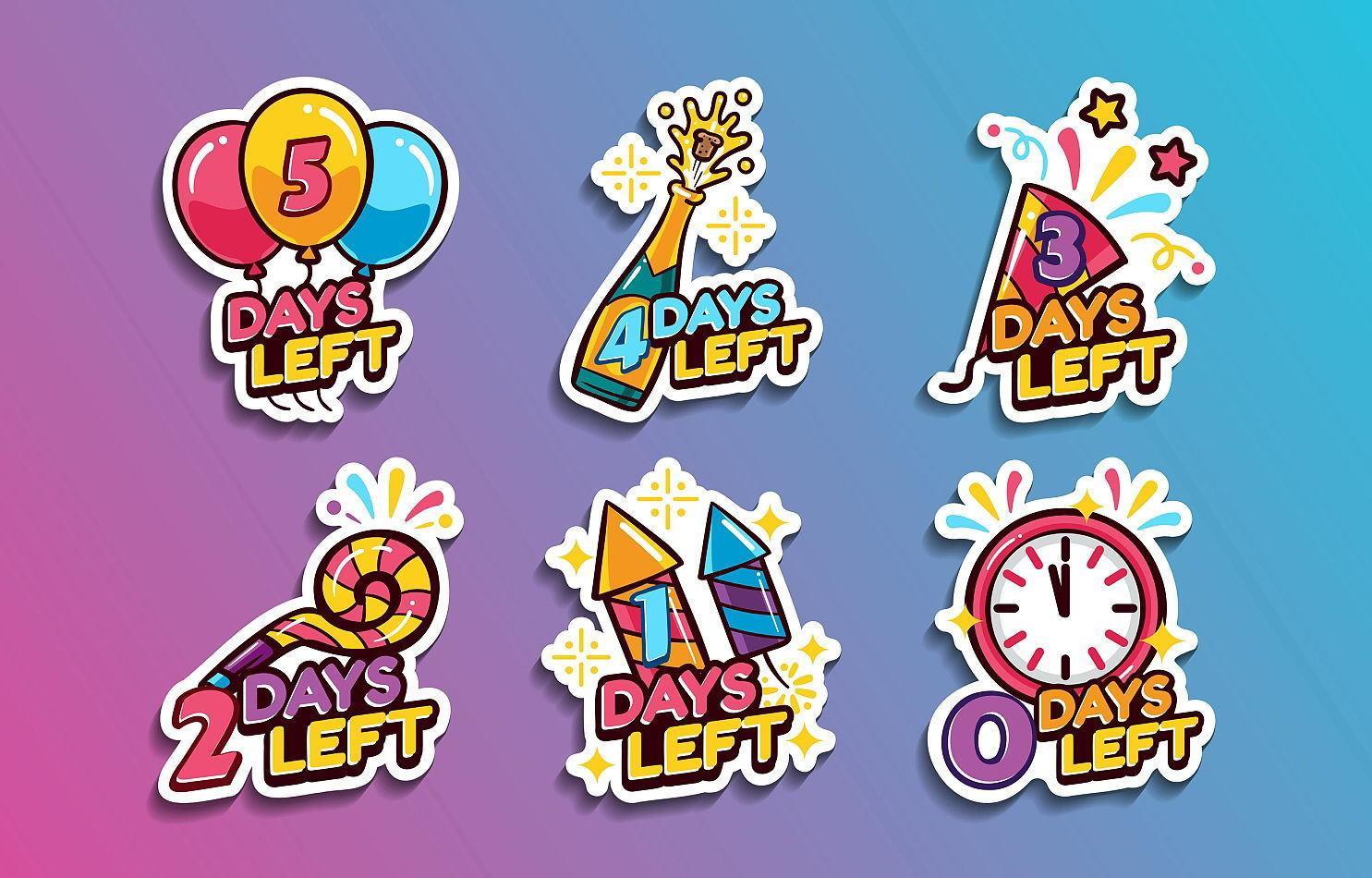  New  Year Celebration Countdown Colorful Stickers 1849404 