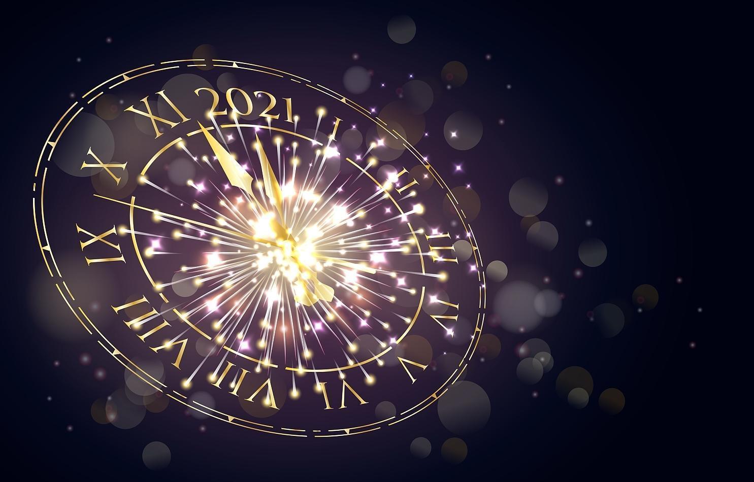 Happy New Year 2021 Sparking Clock Countdown vector