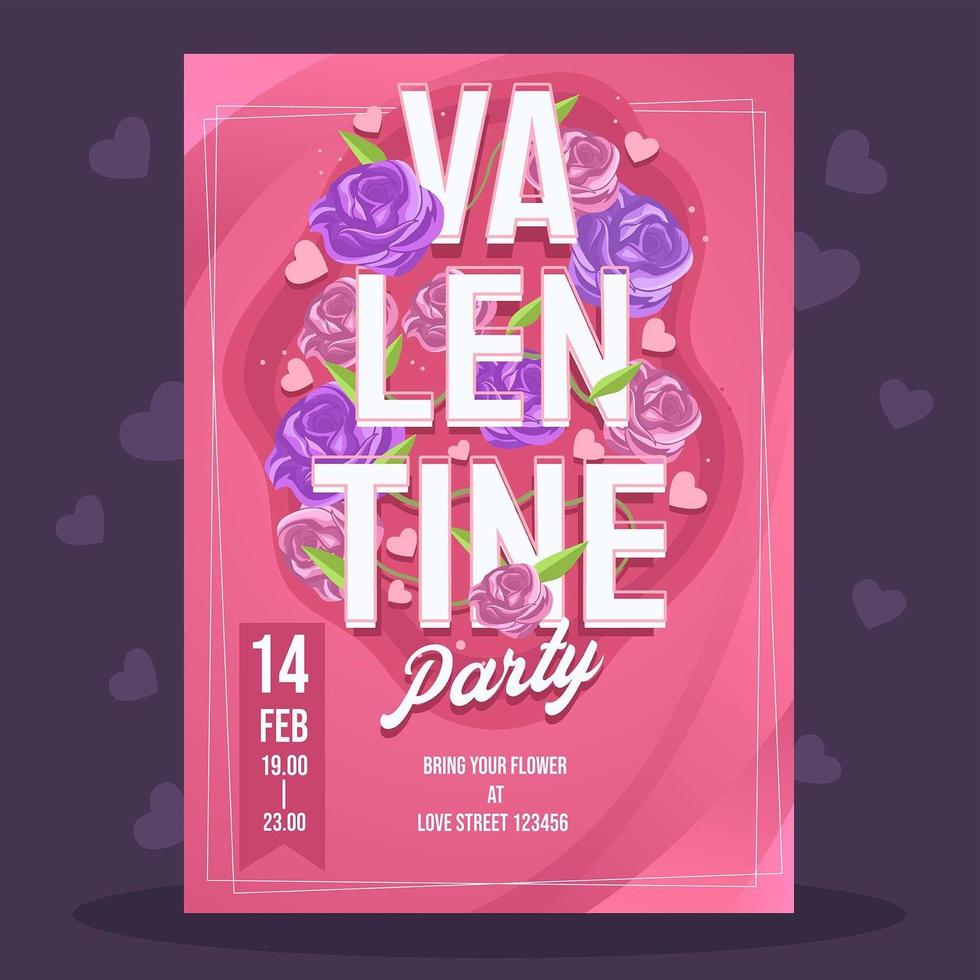 cartel de fiesta de san valentín rojo rosado vector