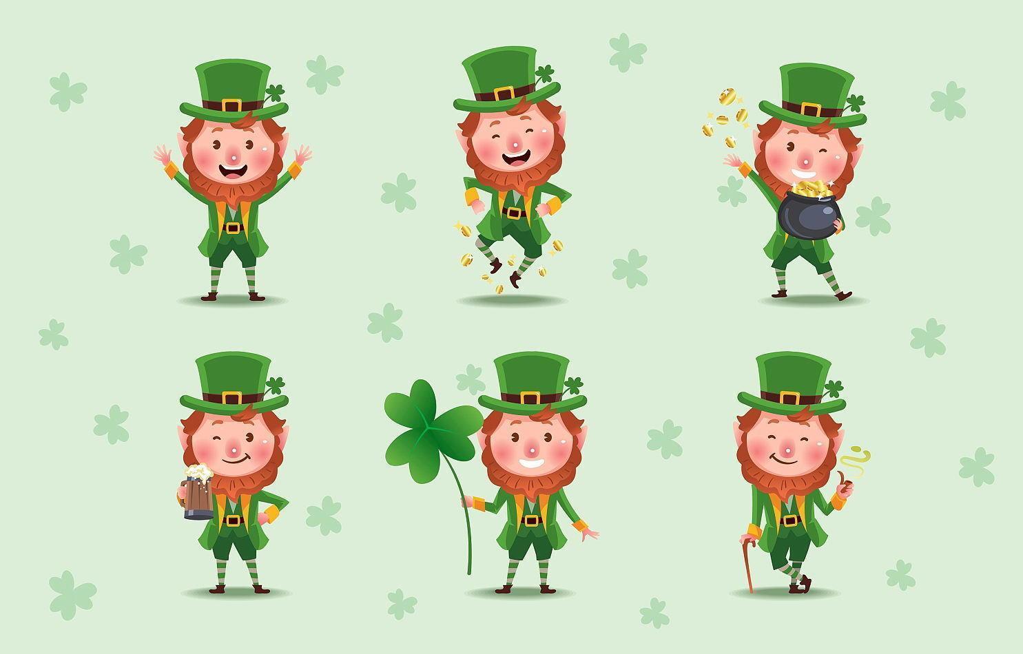 colección de lindos st. patrick's leprechaun personajes de dibujos animados vector