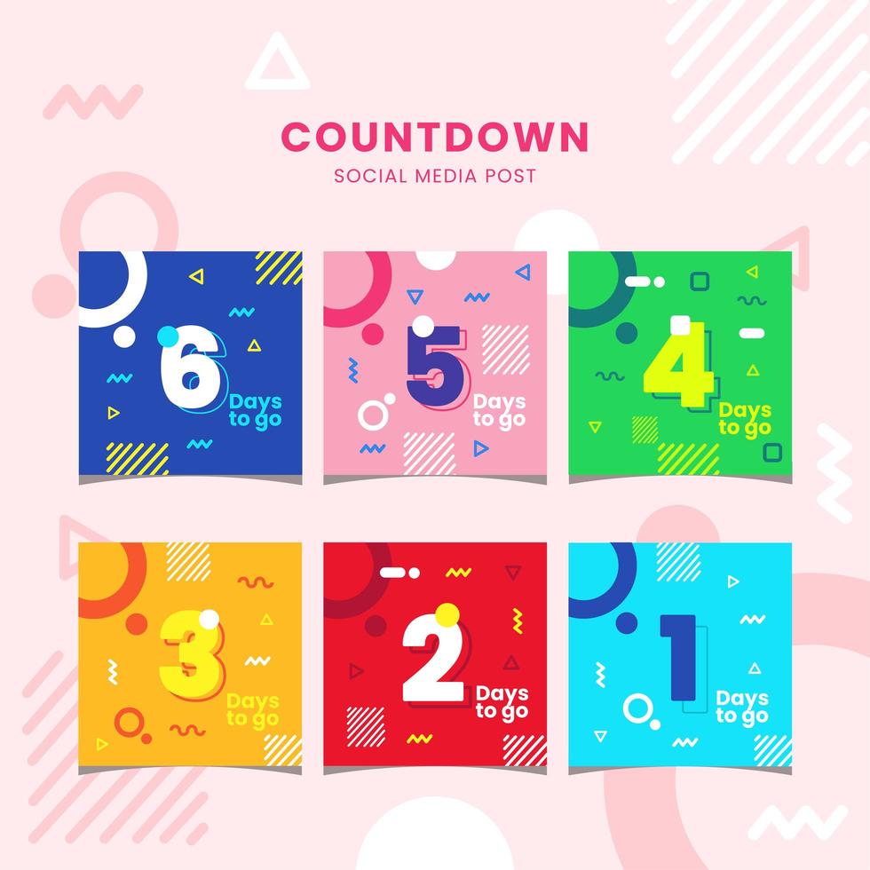 Set of Flat Geometric Vibrant Color Countdown Social Media Post vector