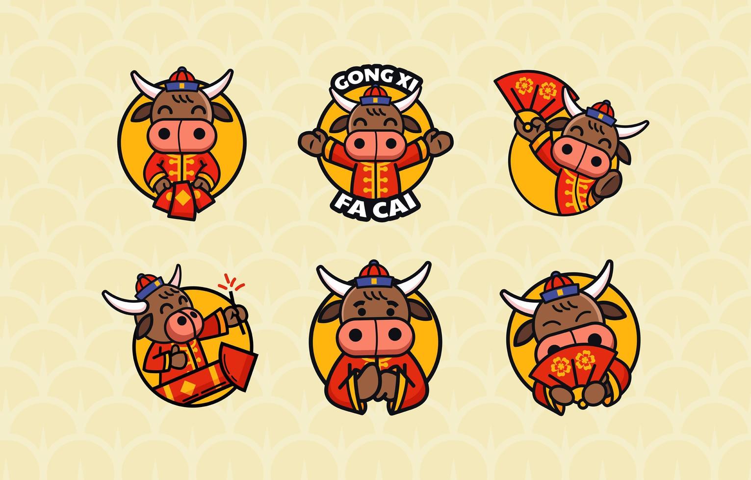 Sticker Pack of Cute Ox for Lunar vector