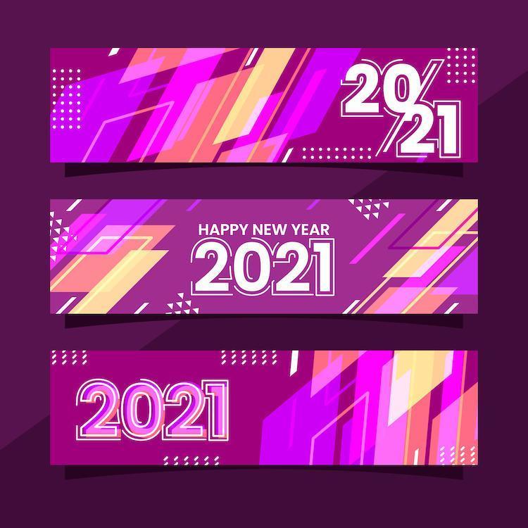 Colorful Modern Shapes 2021 New Year Banner Collection vector
