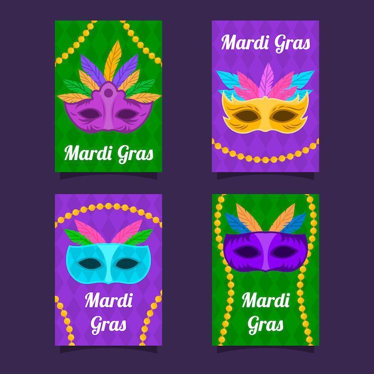 Mardi Gras Mask and Beads Card Collection vector