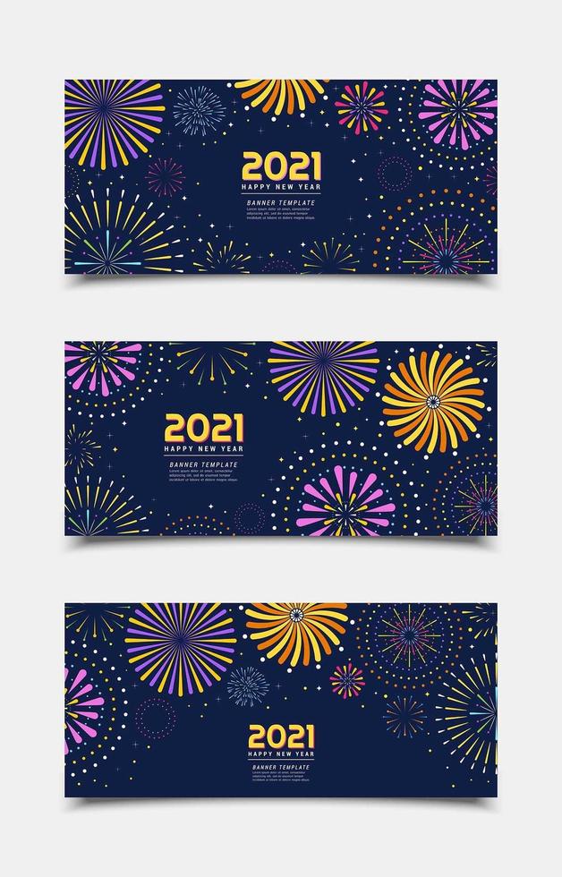 Happy New Year 2021 Flat Fireworks Banner Templates vector