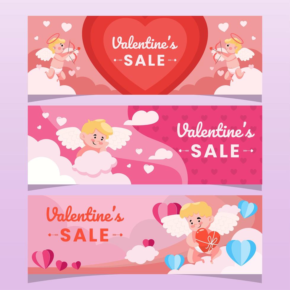 grupo de cupido lindo concepto de banner de venta de san valentín vector