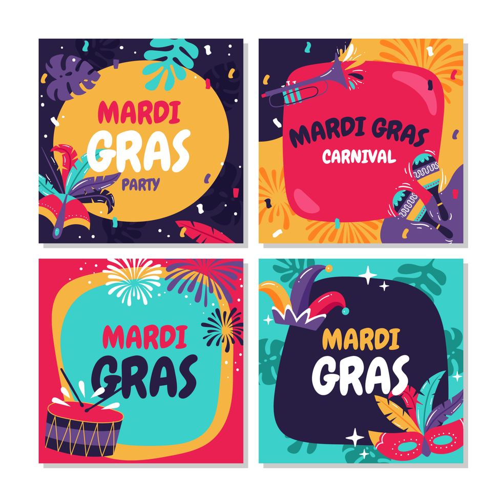 colección de tarjetas de mardi gras vector