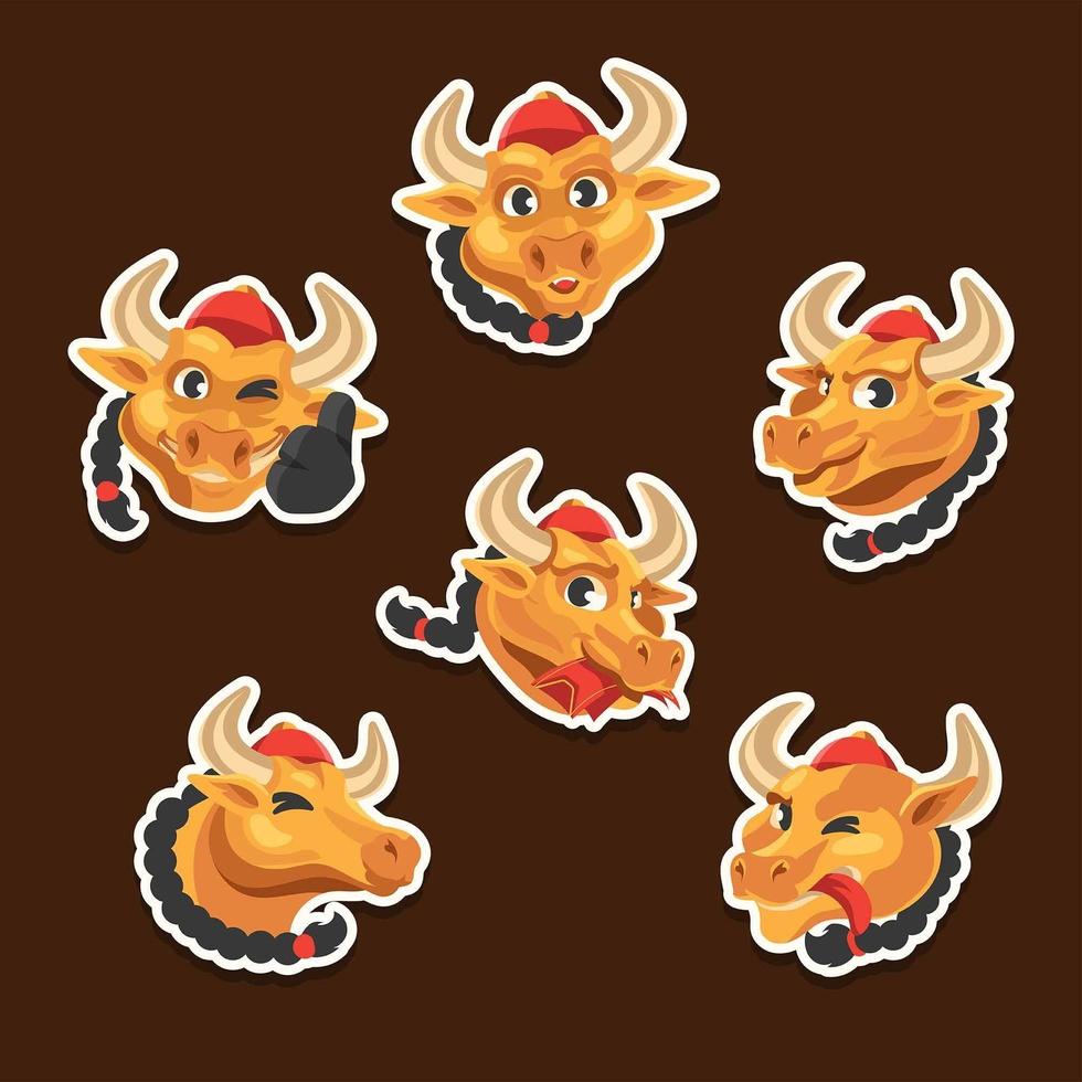 Funny Golden Ox Faces Stickers vector