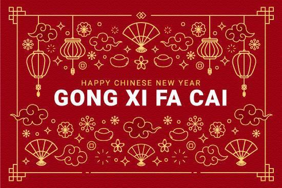 saludo gong xi fa cai con adornos decorativos vector