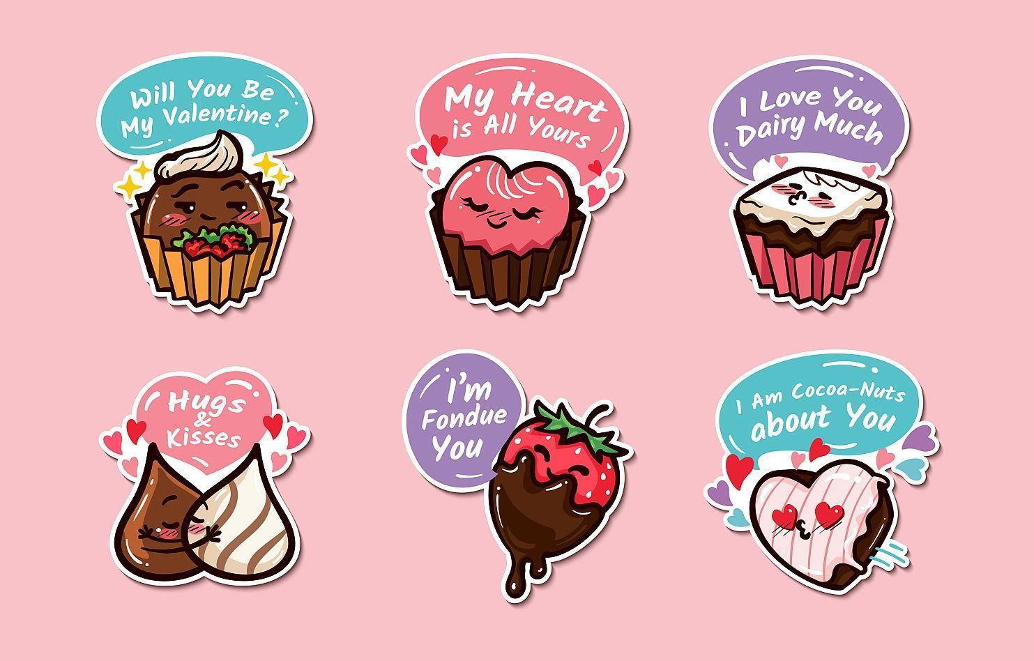 Cute Valentine Chocolate Cartoon Stickers vector