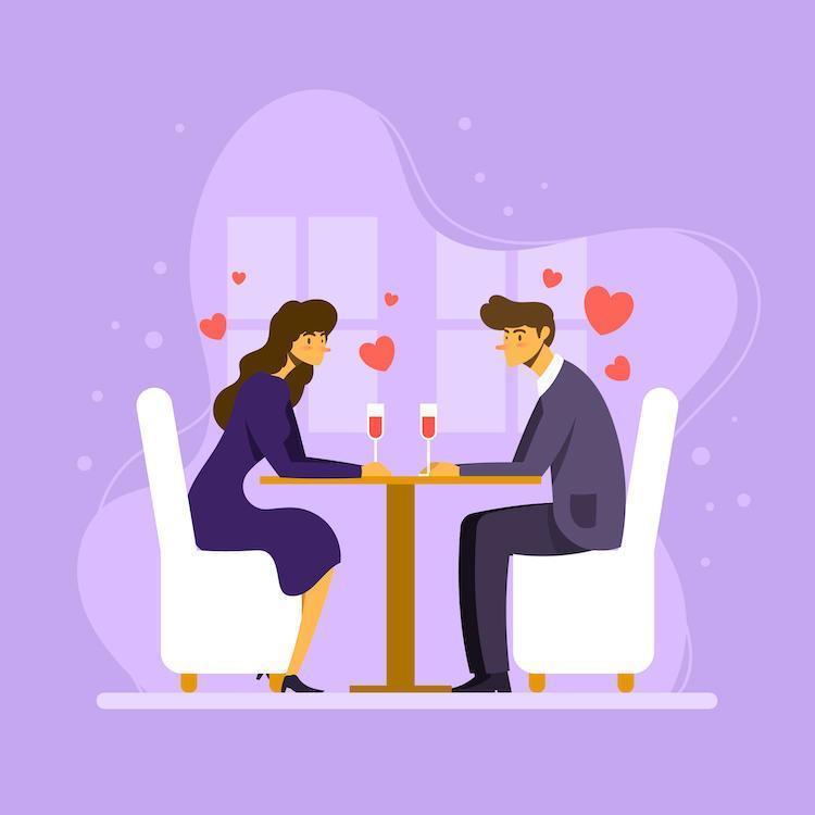 una pareja celebra el día de san valentín con una cita para cenar. vector