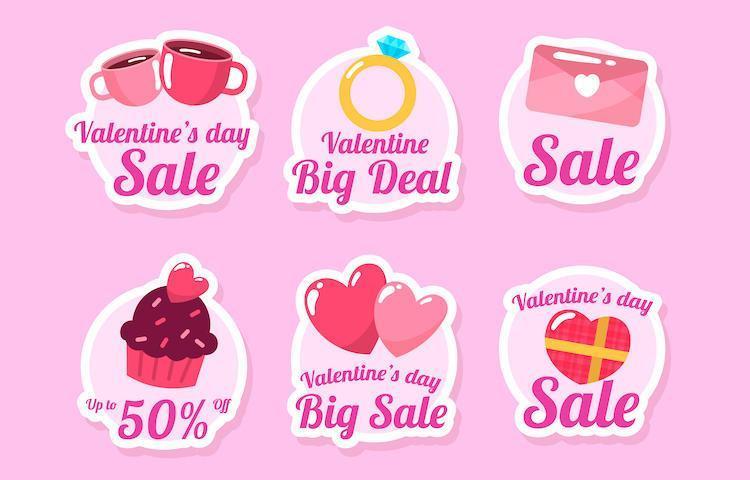 linda colección de pegatinas de marketing y promoción del día de san valentín vector