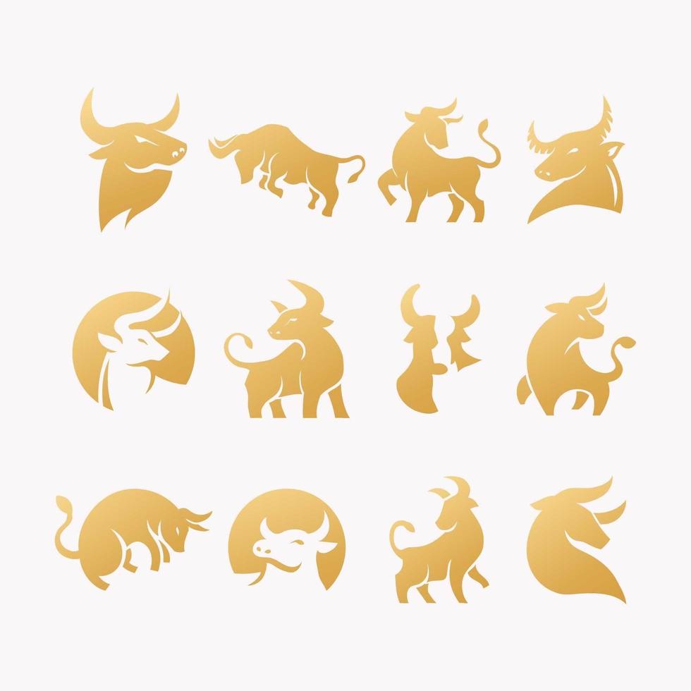 Set of Golden Ox Silhouette Icon vector