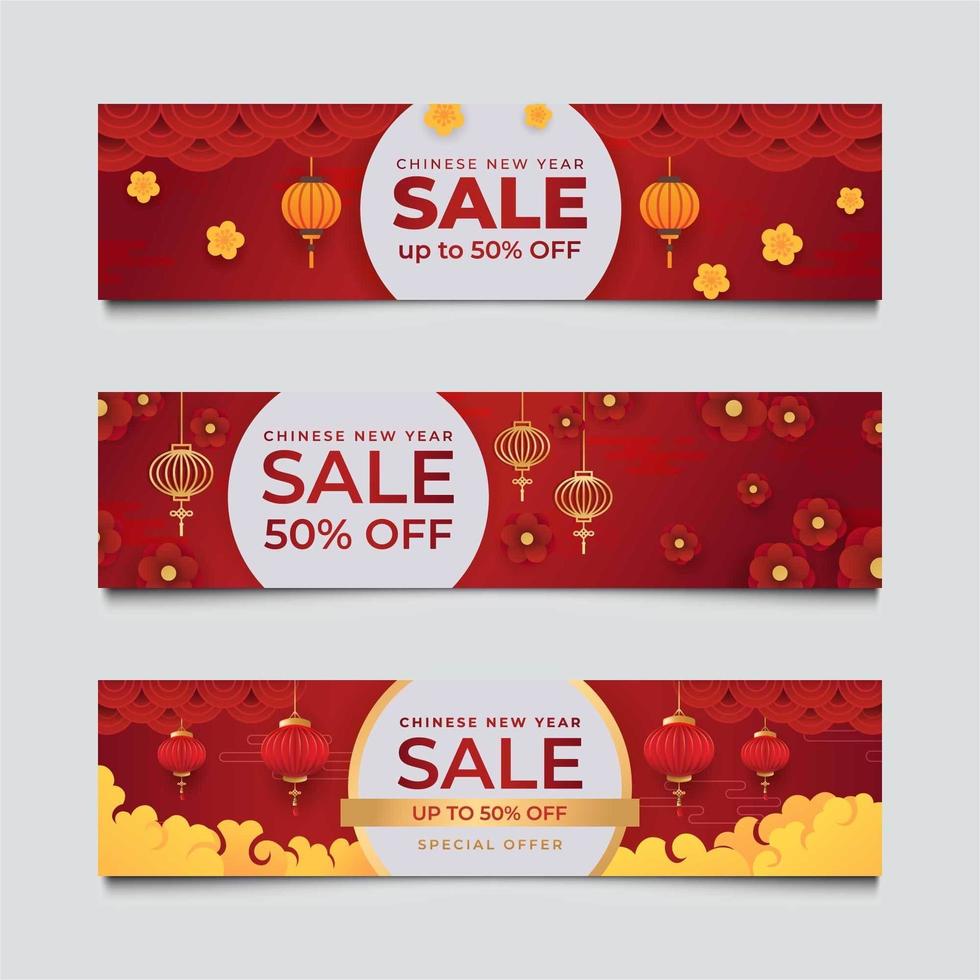 Set of Chinese New Year Sale Discount Banner vector