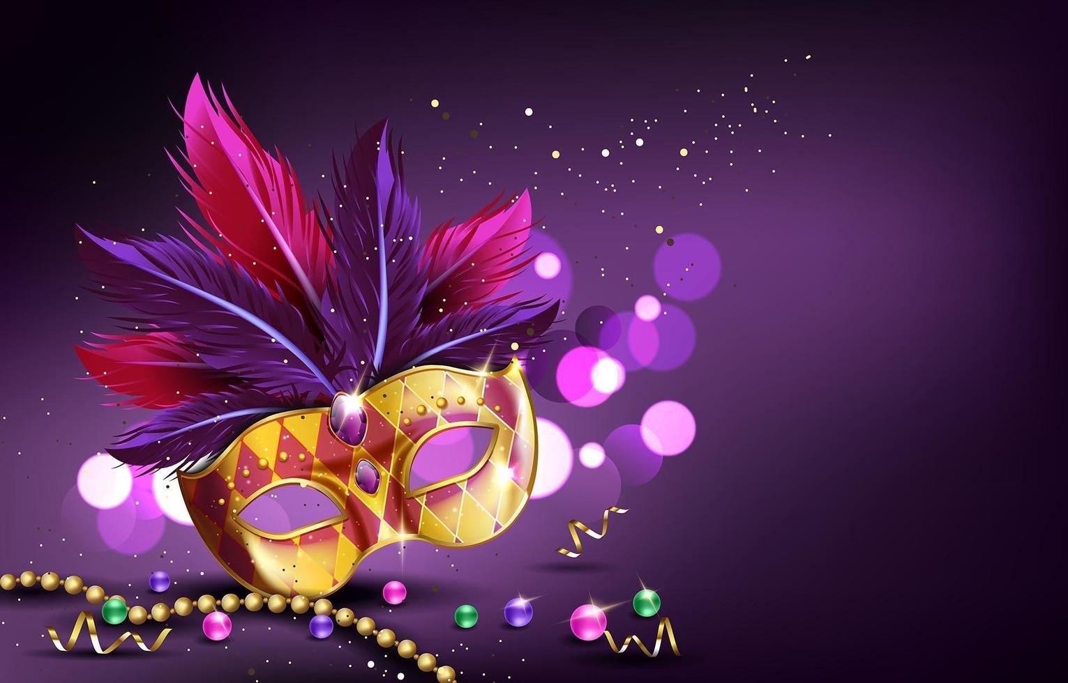 Mardi Gras Carnival Mask and Beads Background vector