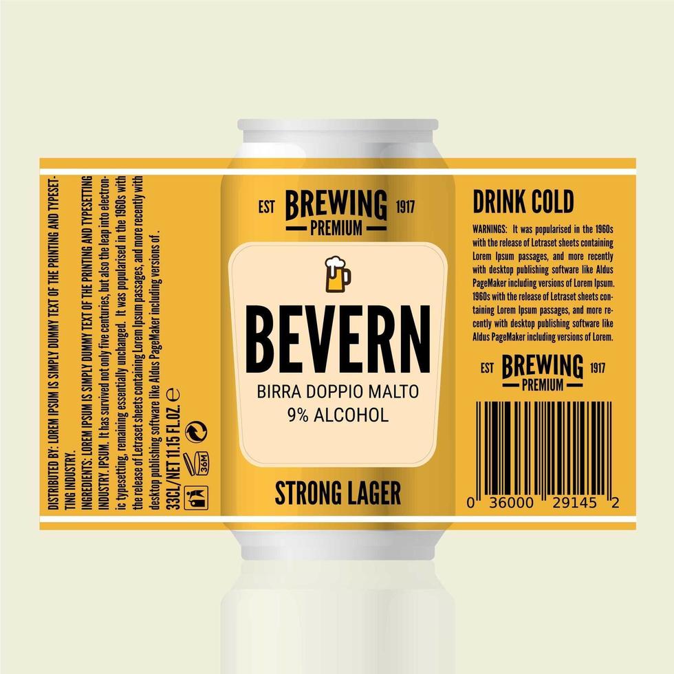 Yellow beer packaging mock-up template vector