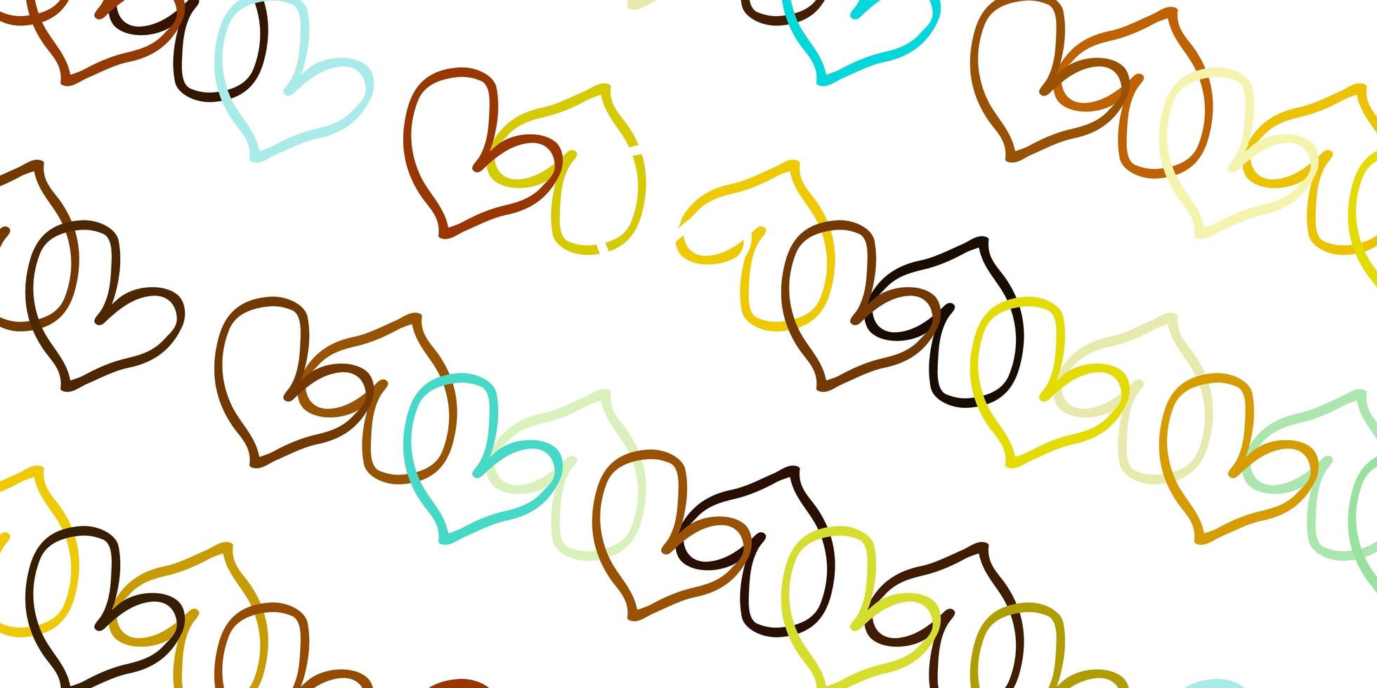 Light Blue, Yellow vector template with doodle hearts