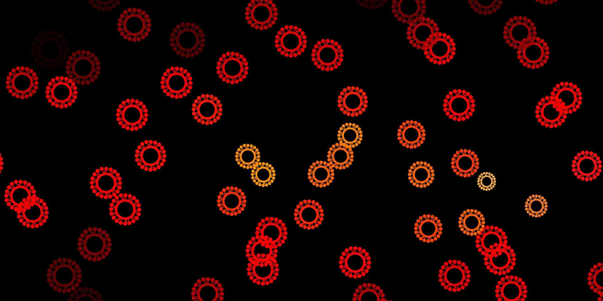 Dark red, yellow vector background with covid-19 symbols